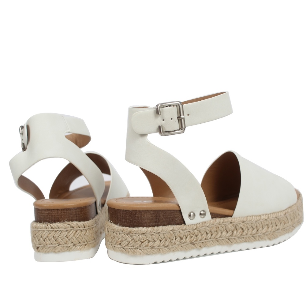 Off White Open Toe Halter Espadrille Sandals - Picture 3 of 5